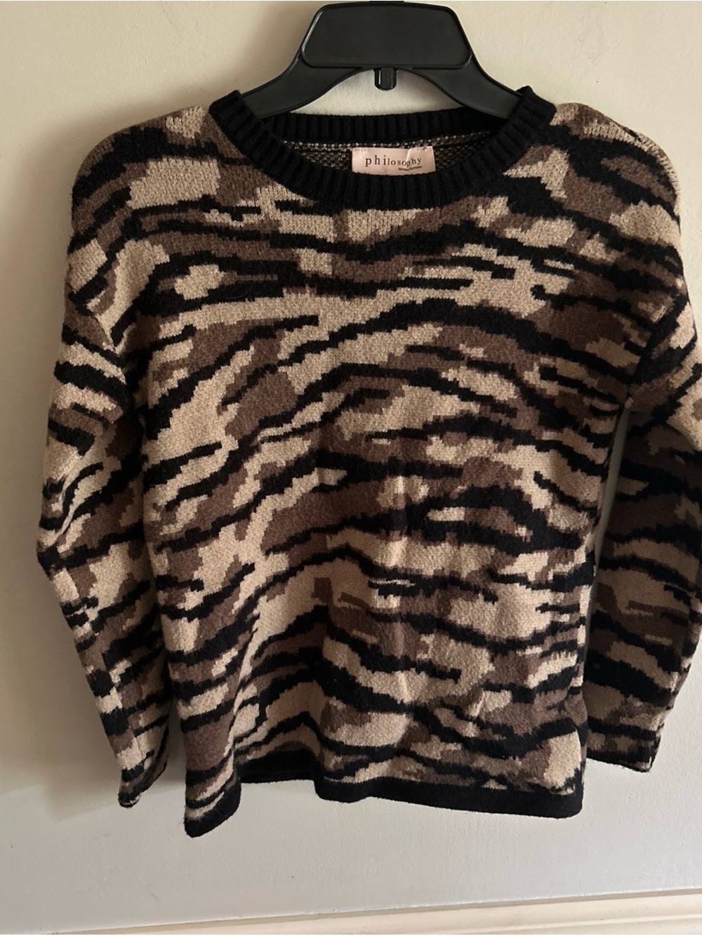 Philosophy Animal-Print Crewneck Sweater - Black, Brown & Cream